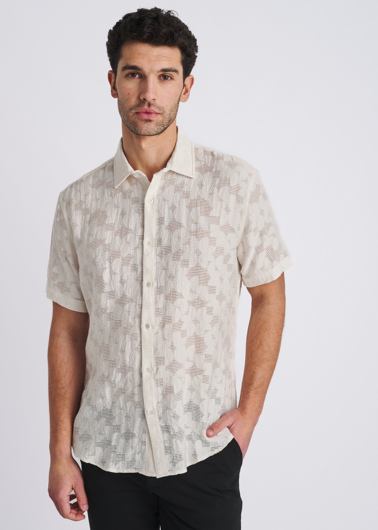 Ecru Floral Jacquard Shirt