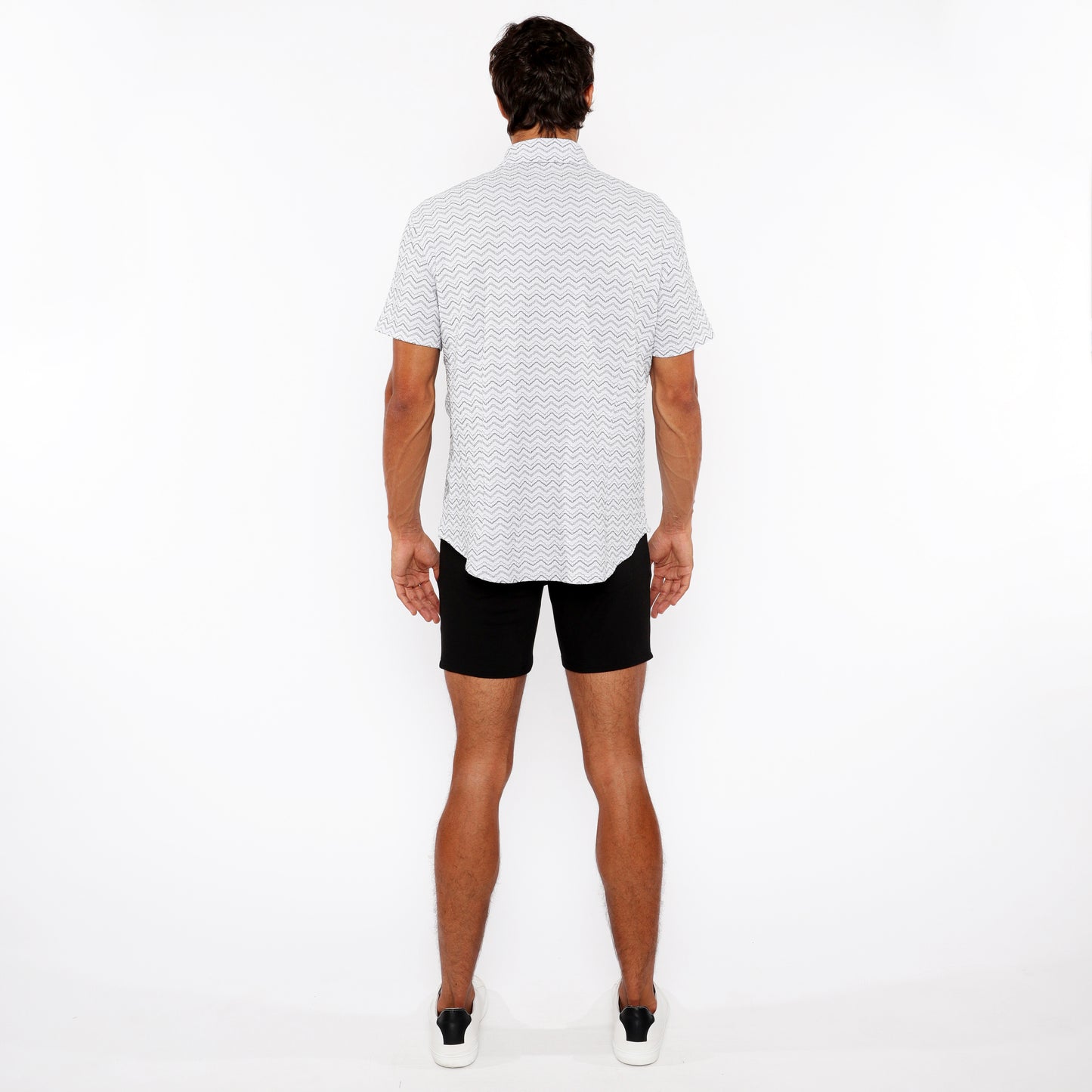 White Textured Chevron Stretch Knit Shirt