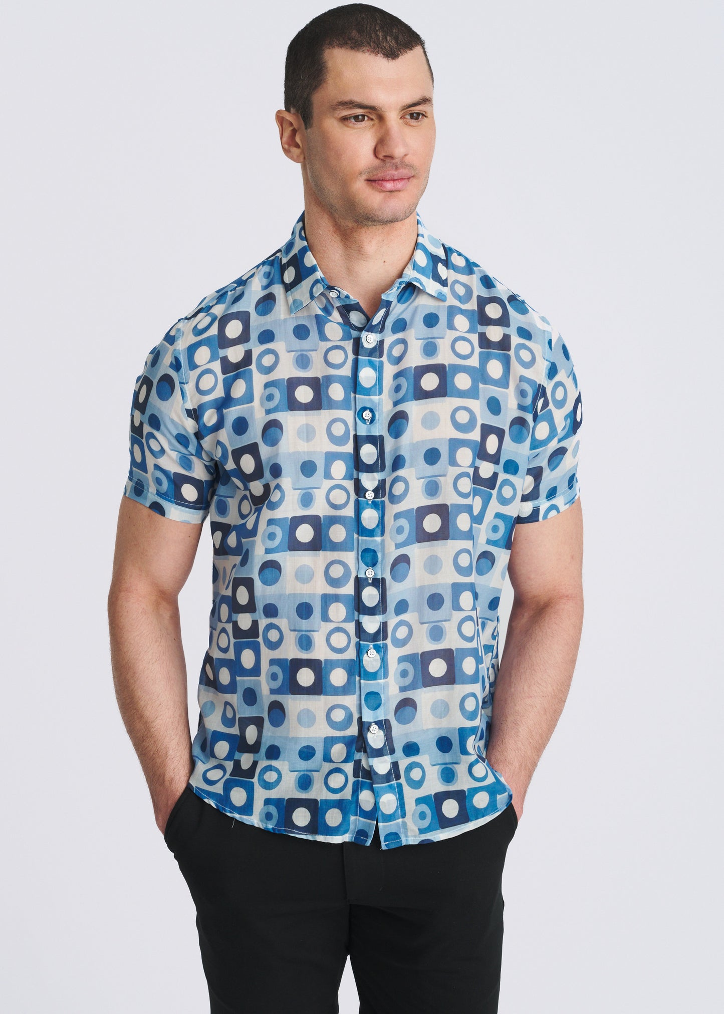 Navy Squares Print Shirt