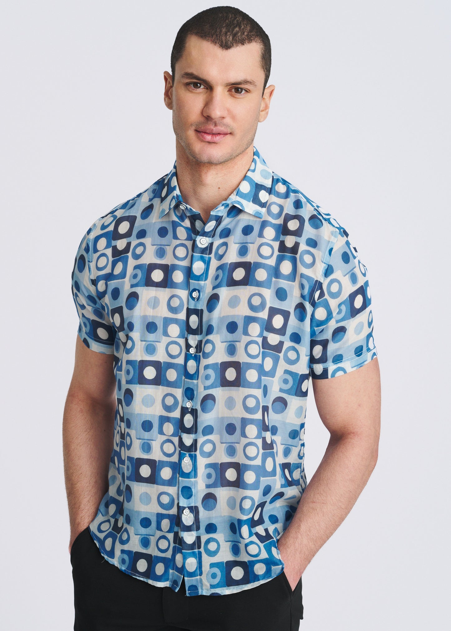 Navy Squares Print Shirt