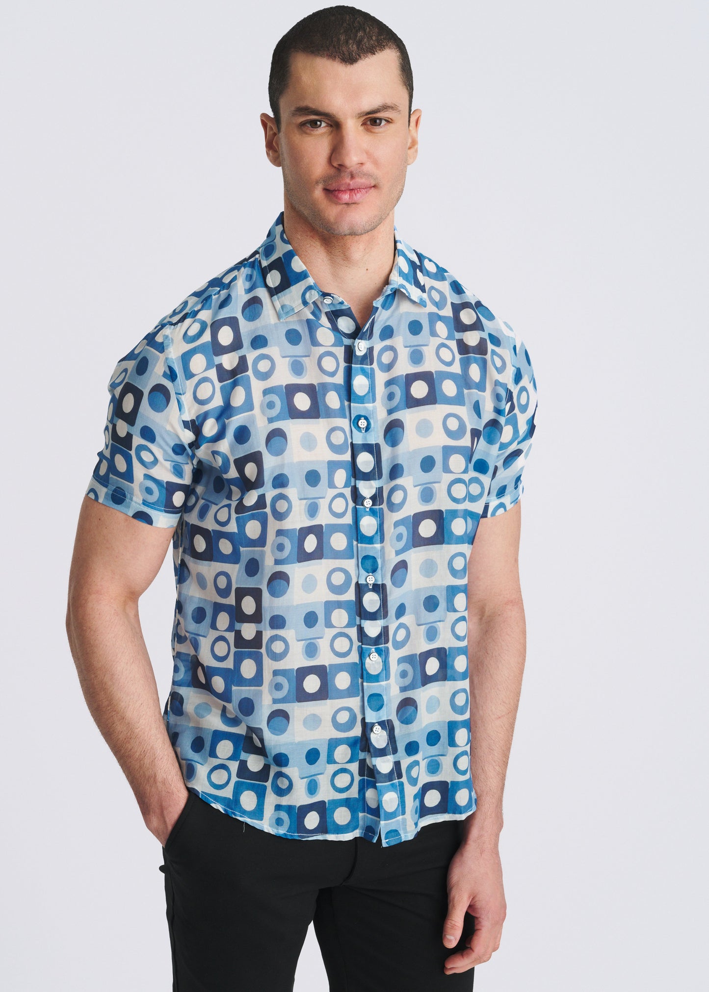 Navy Squares Print Shirt