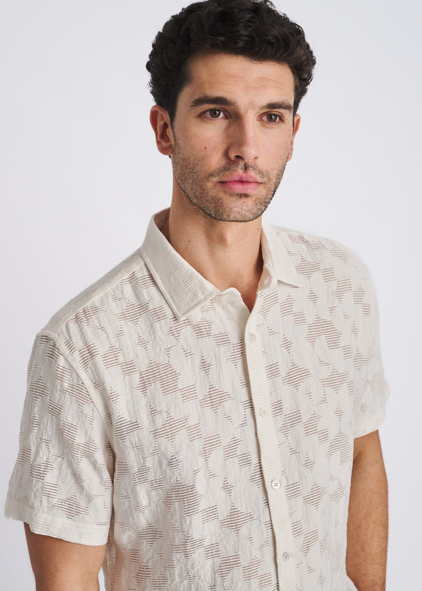 Ecru Floral Jacquard Shirt