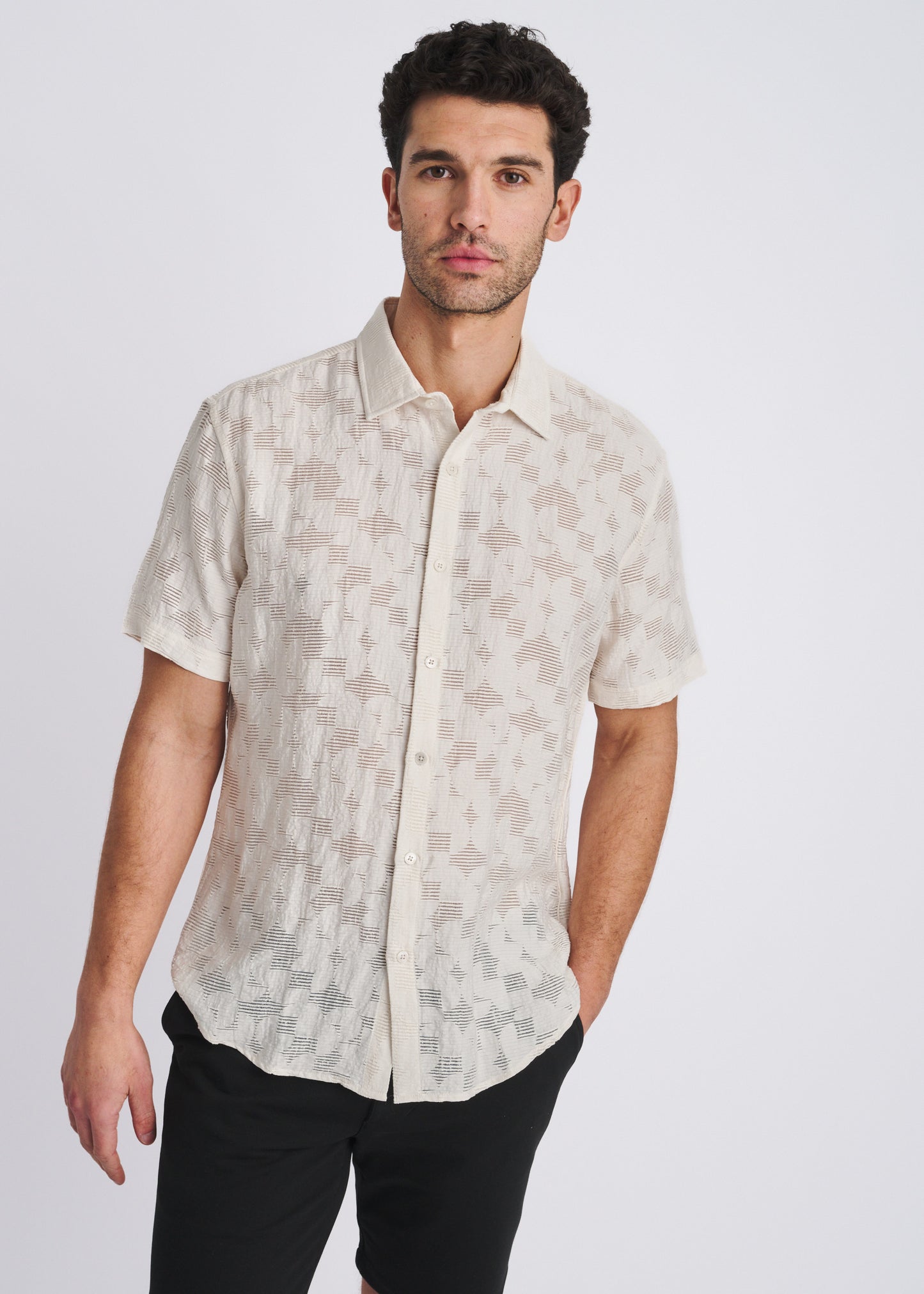 Ecru Floral Jacquard Shirt