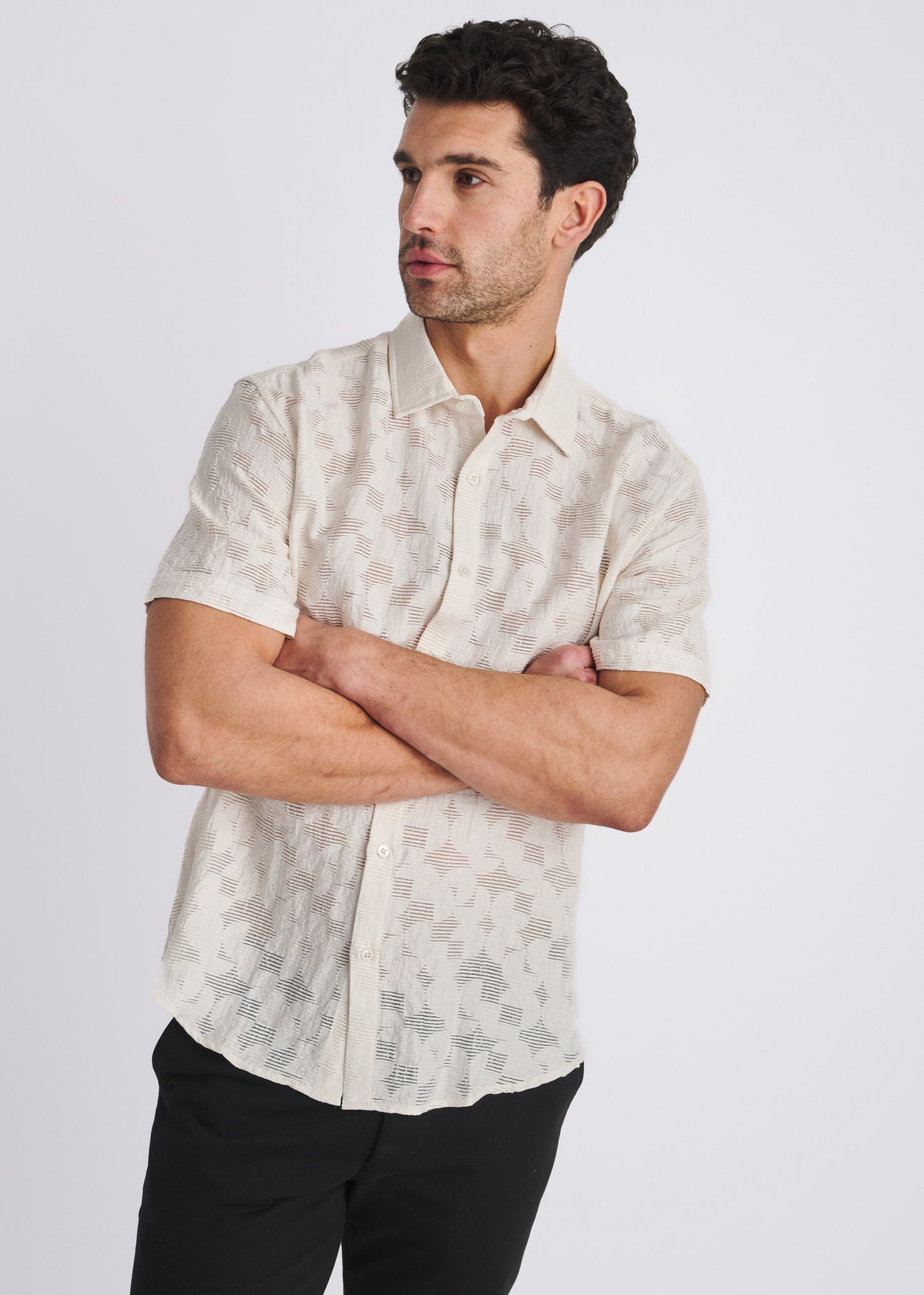 Ecru Floral Jacquard Shirt