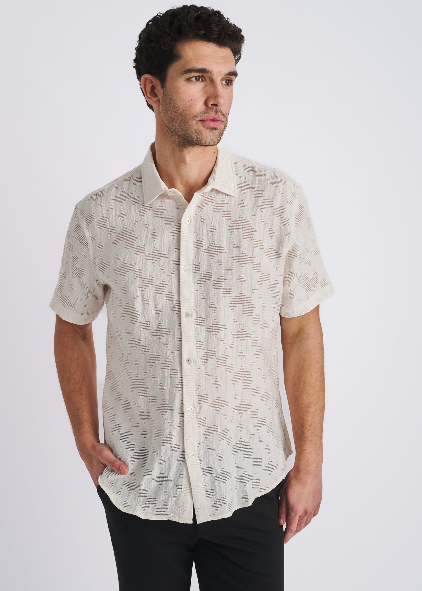 Ecru Floral Jacquard Shirt