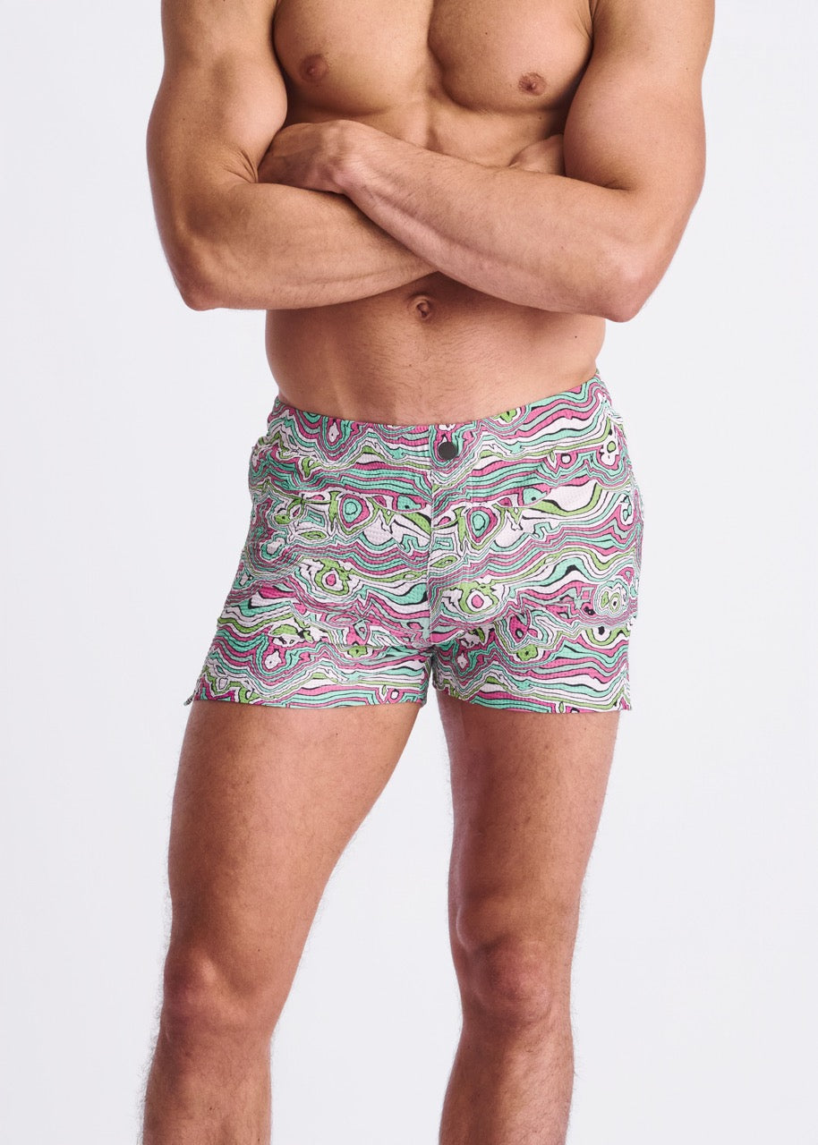Blush Swirls Seersucker Swim Shorts