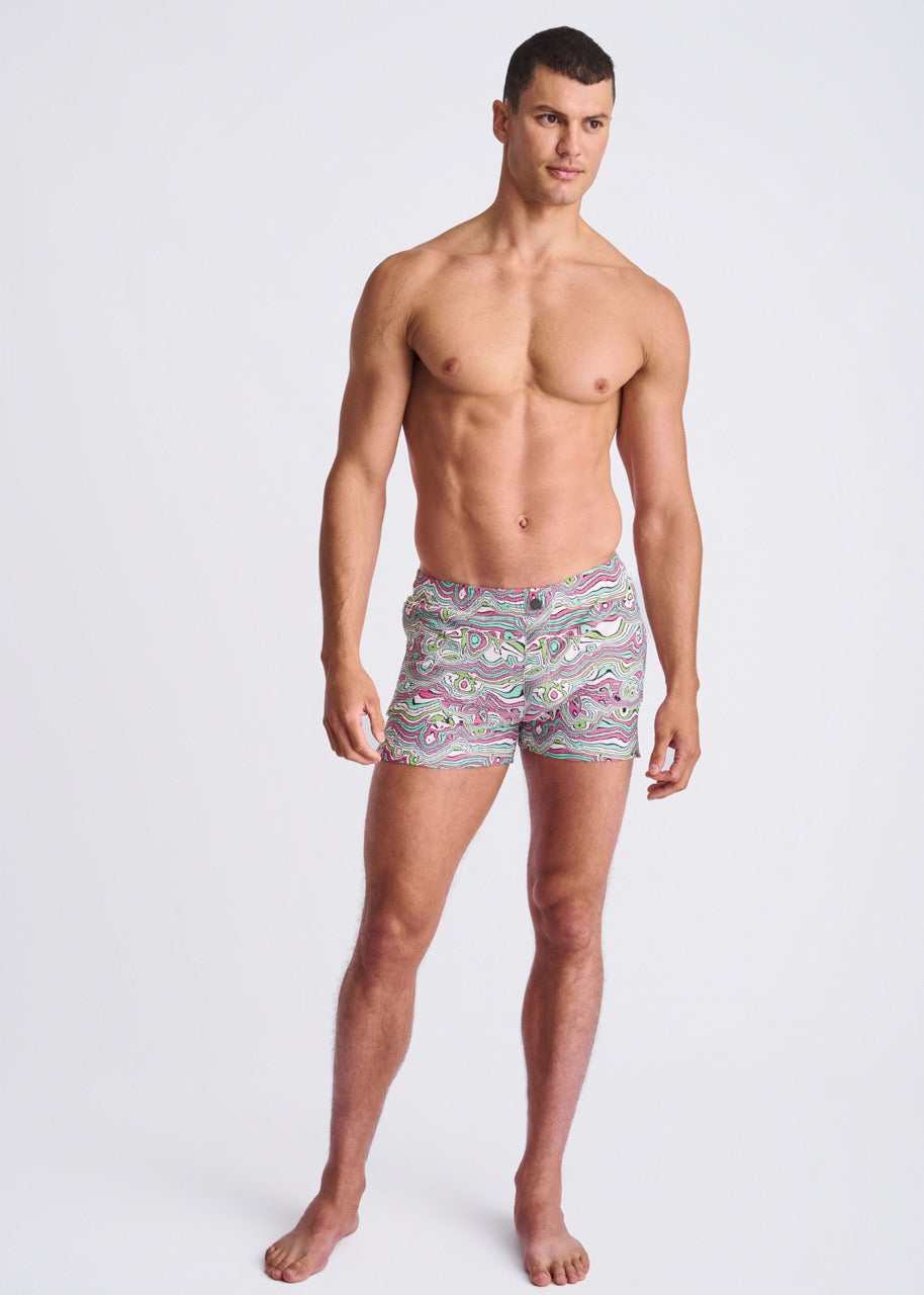 Blush Swirls Seersucker Swim Shorts