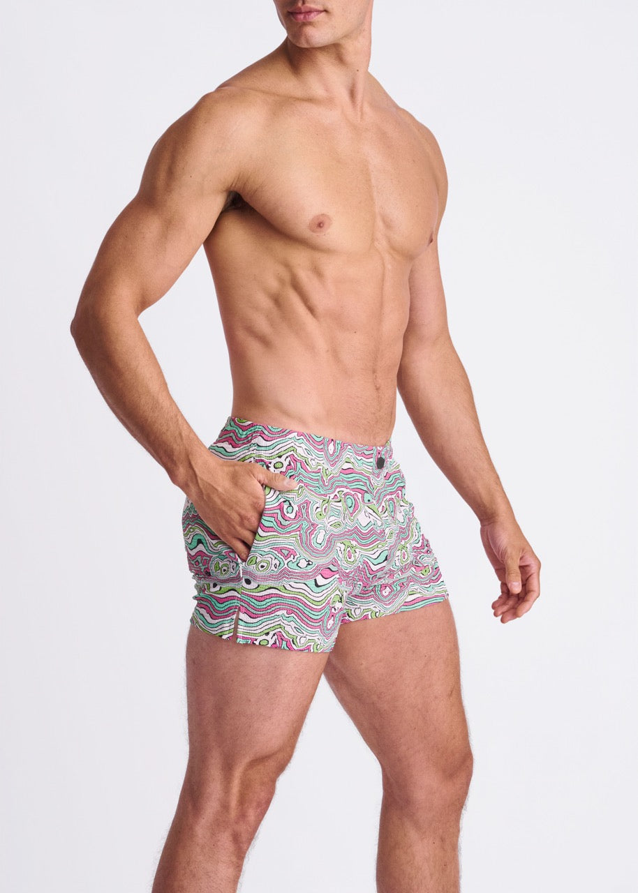 Blush Swirls Seersucker Swim Shorts