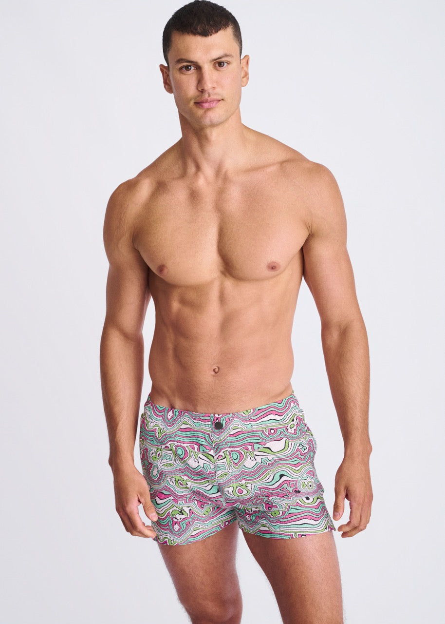 Blush Swirls Seersucker Swim Shorts