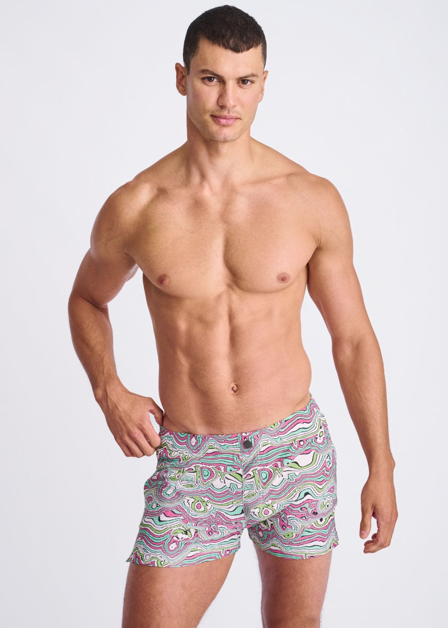 Blush Swirls Seersucker Swim Shorts