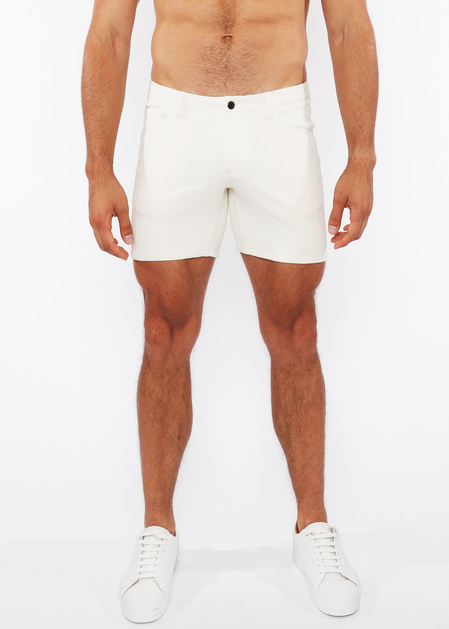 White ZigZag 5" Jacquard Stretch Knit Short