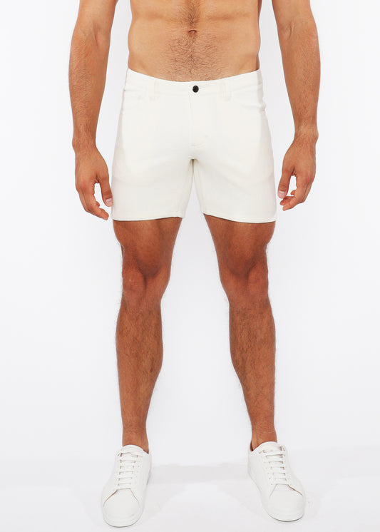 White ZigZag 5" Jacquard Stretch Knit Short