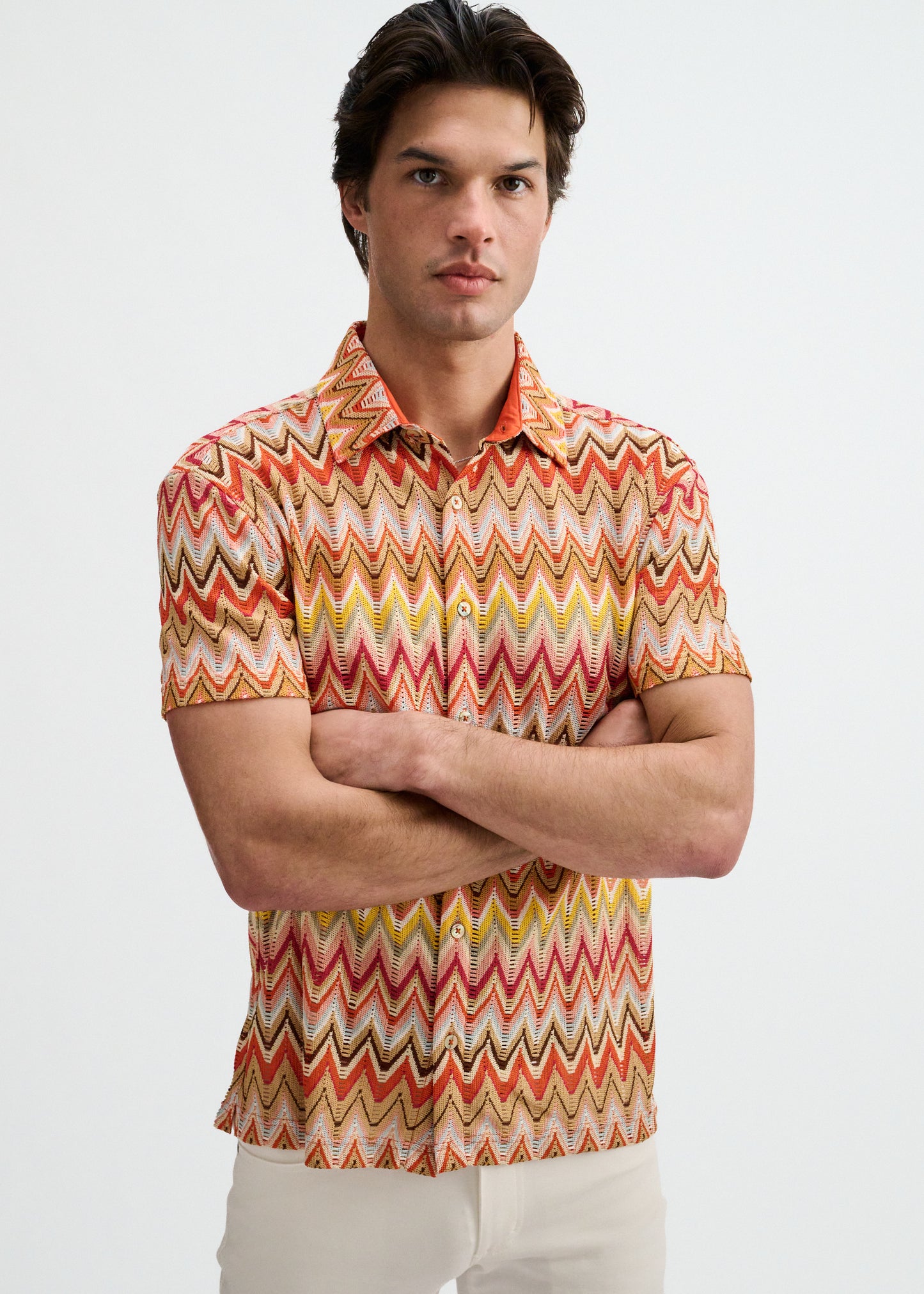 Camel/Rust Chevron Knit Stretch Shirt