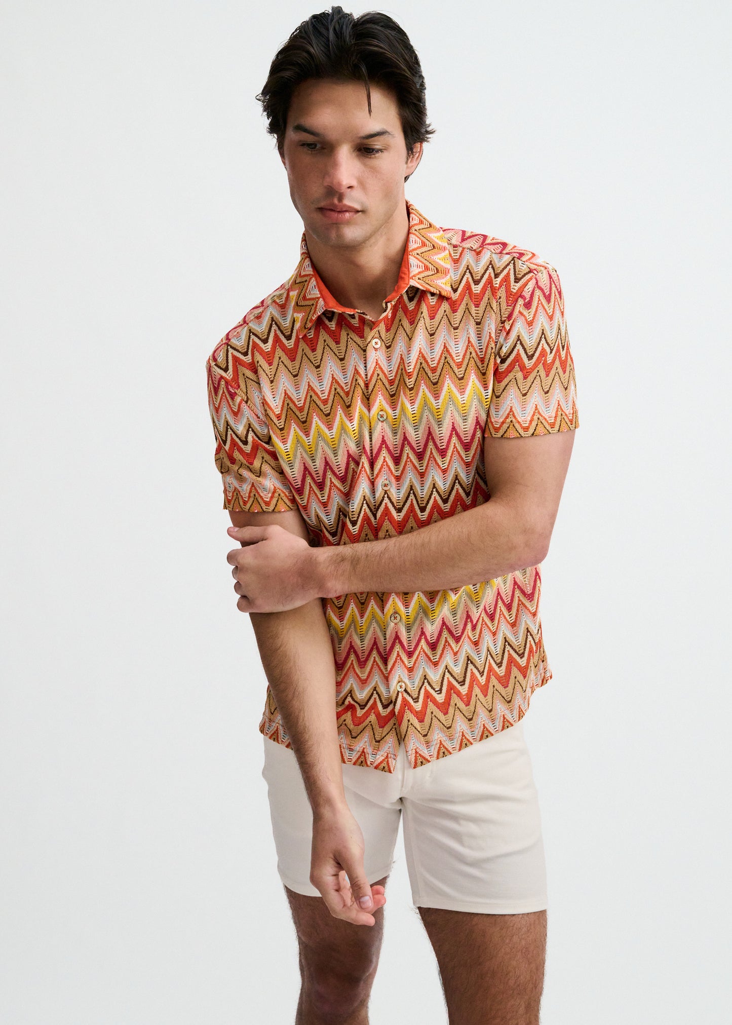 Camel/Rust Chevron Knit Stretch Shirt