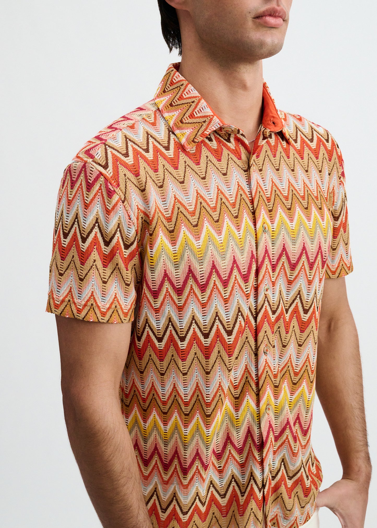 Camel/Rust Chevron Knit Stretch Shirt