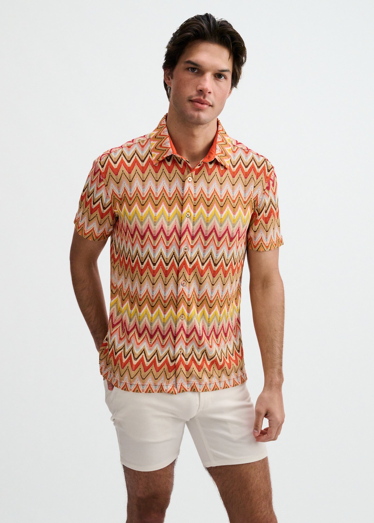 Camel/Rust Chevron Knit Stretch Shirt