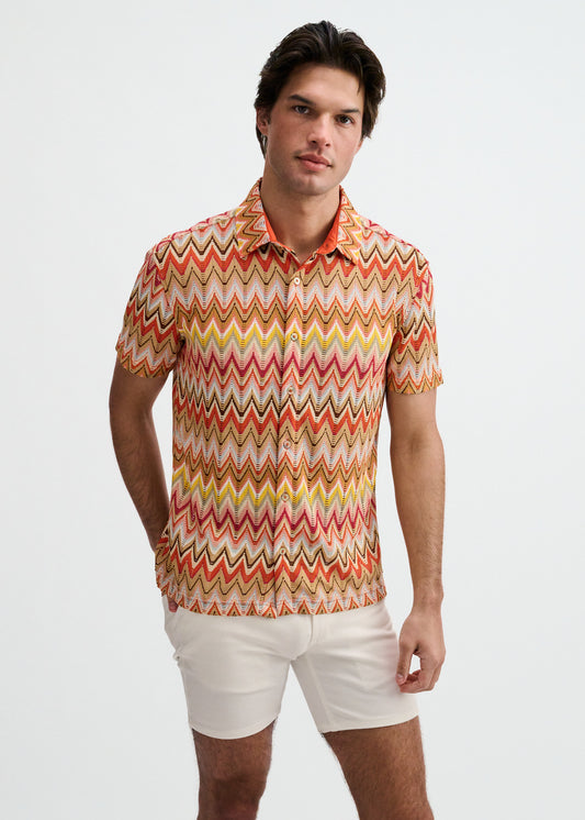 Camel/Rust Chevron Knit Stretch Shirt