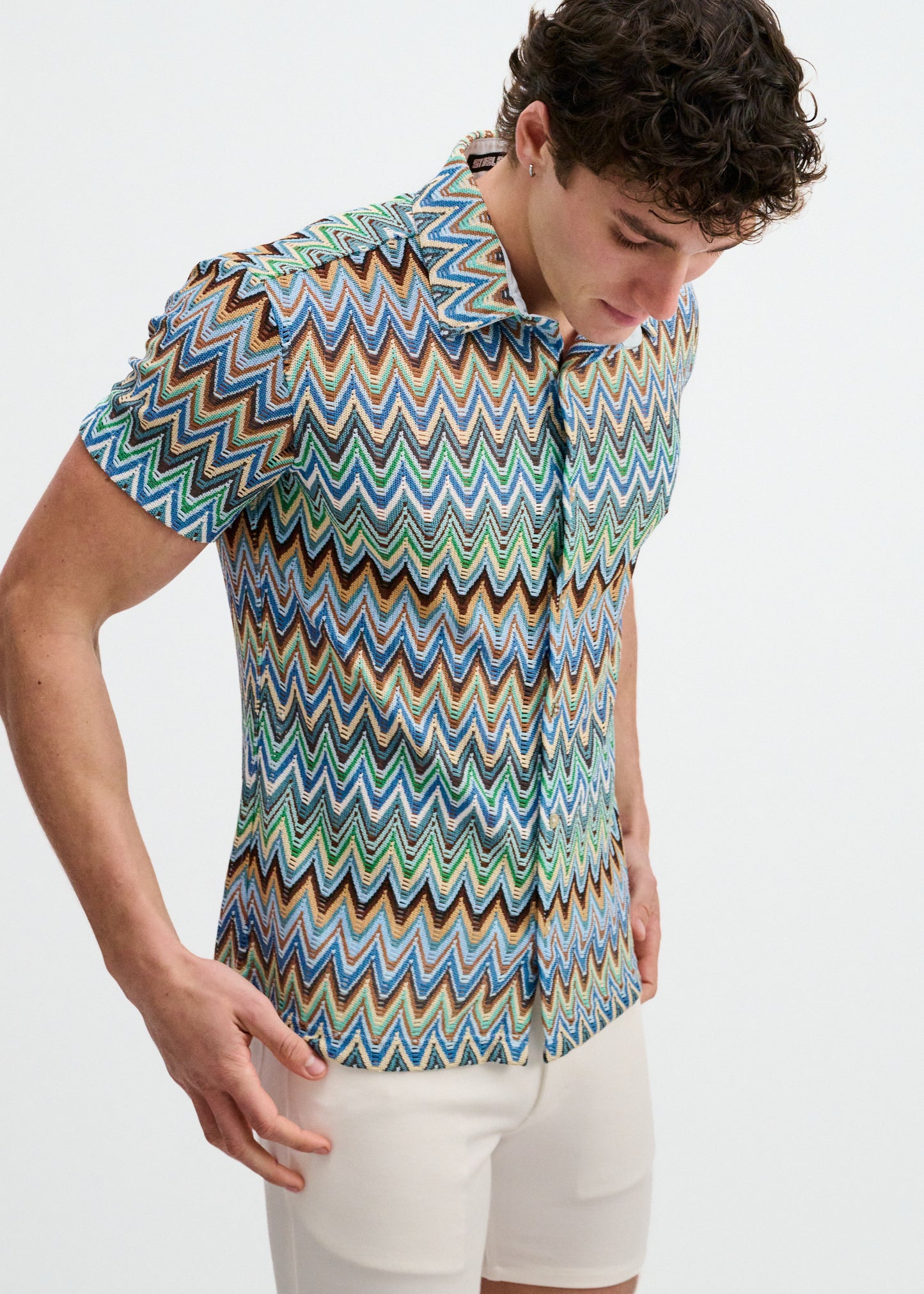 Cobalt/Sky Chevron Knit Stretch Shirt
