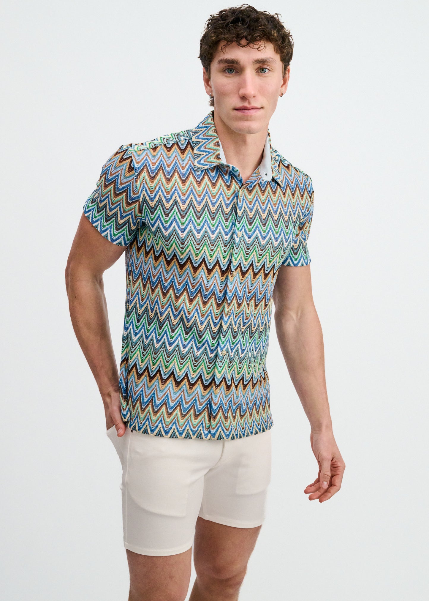 Cobalt/Sky Chevron Knit Stretch Shirt