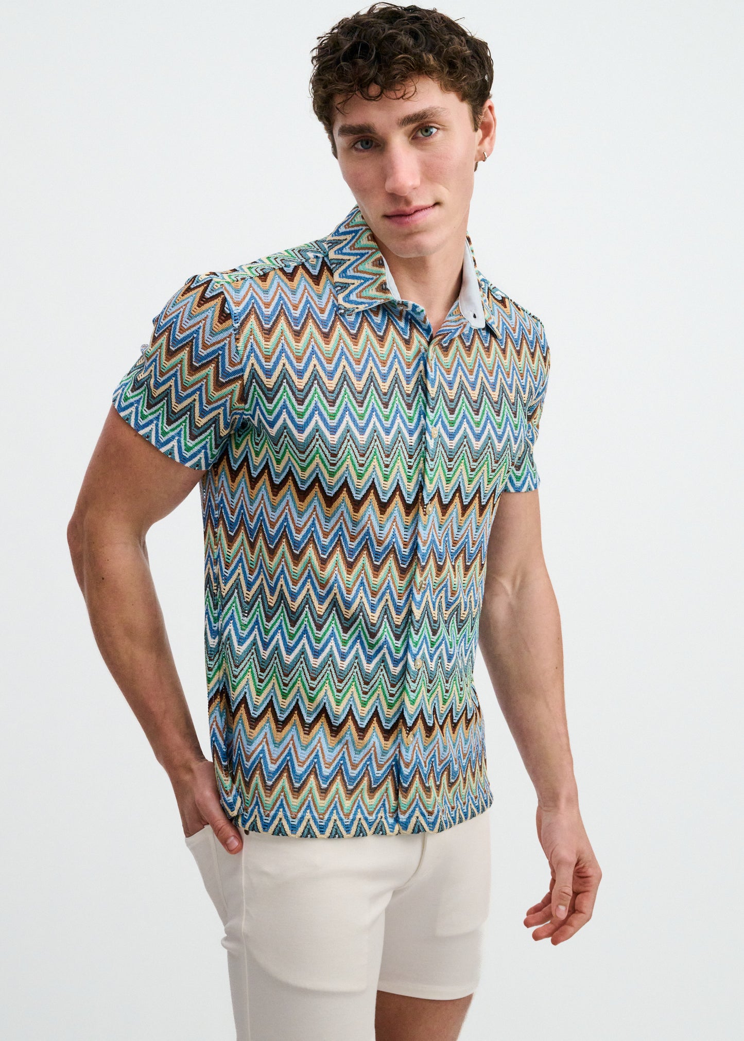 Cobalt/Sky Chevron Knit Stretch Shirt