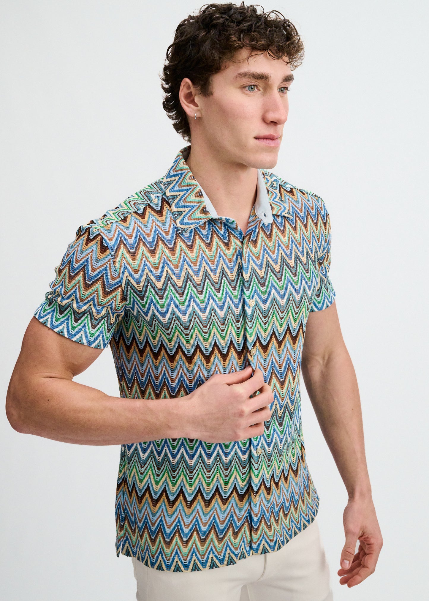 Cobalt/Sky Chevron Knit Stretch Shirt