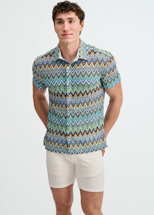 Cobalt/Sky Chevron Knit Stretch Shirt