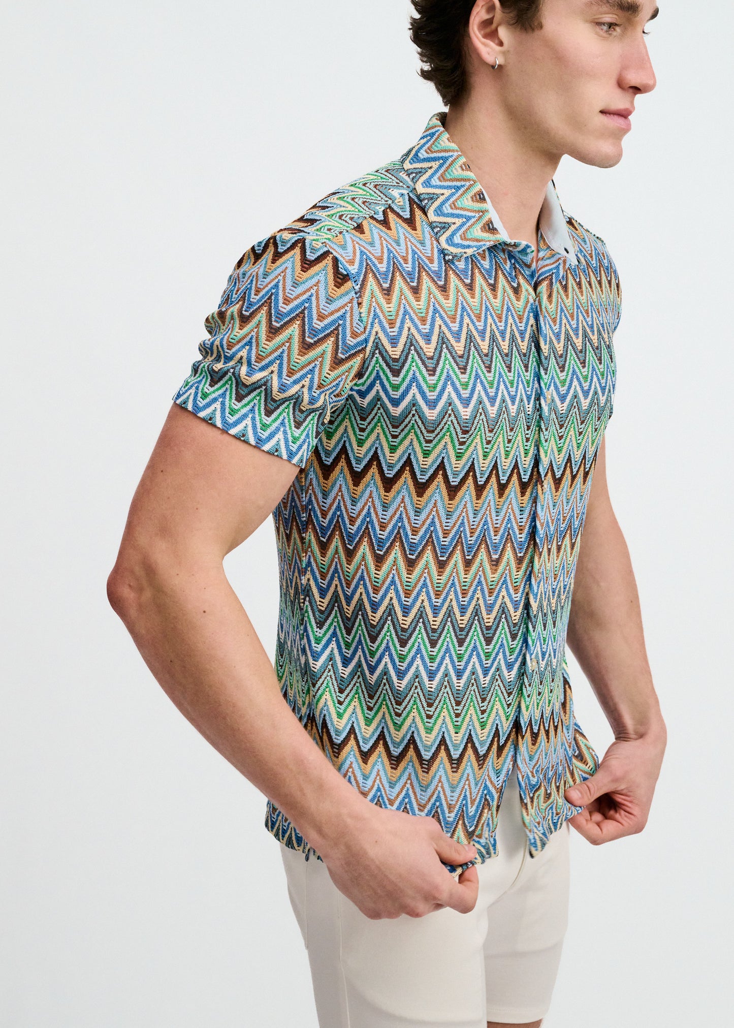 Cobalt/Sky Chevron Knit Stretch Shirt