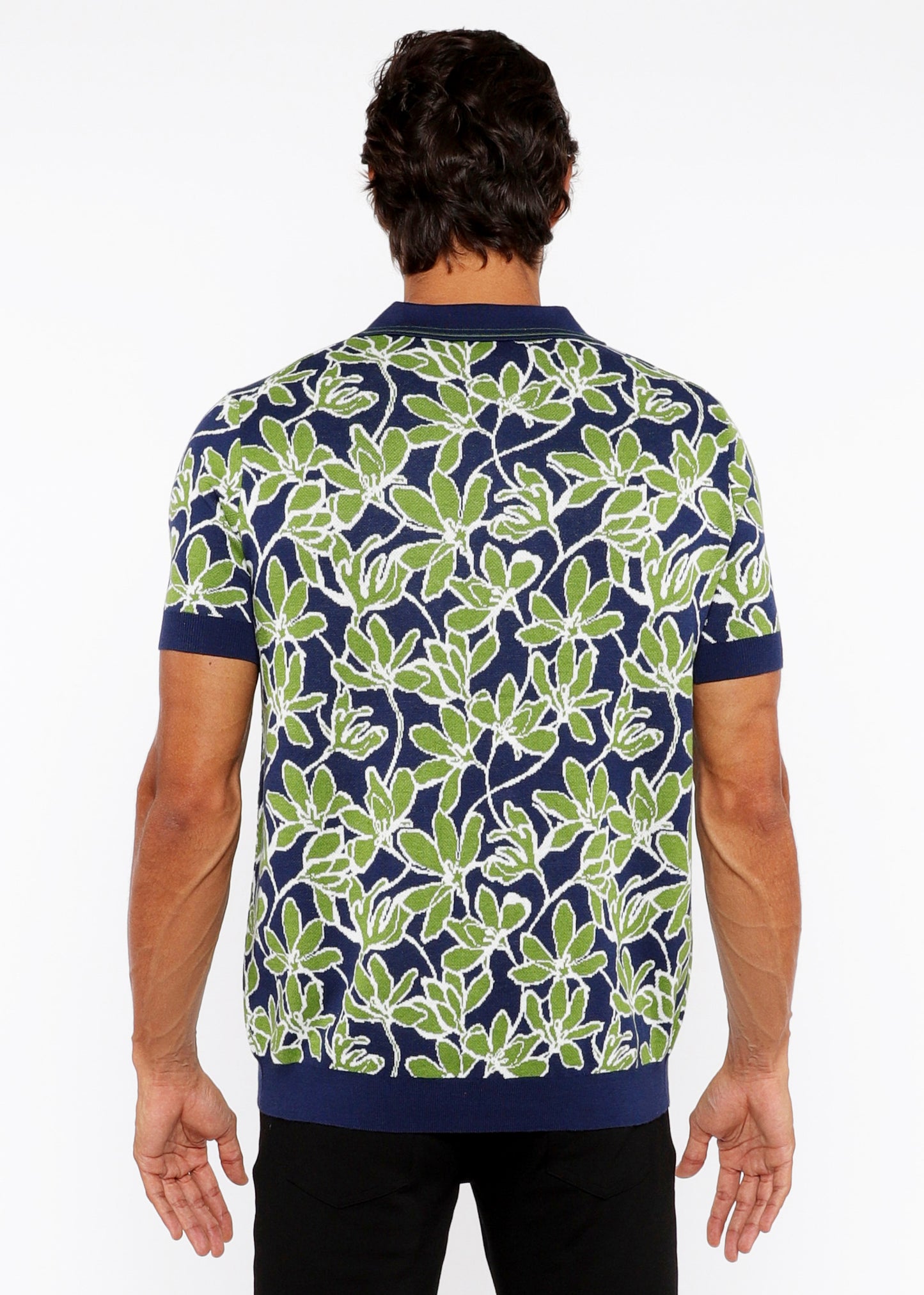 Bud/Navy Floral Jacquard Knit Polo