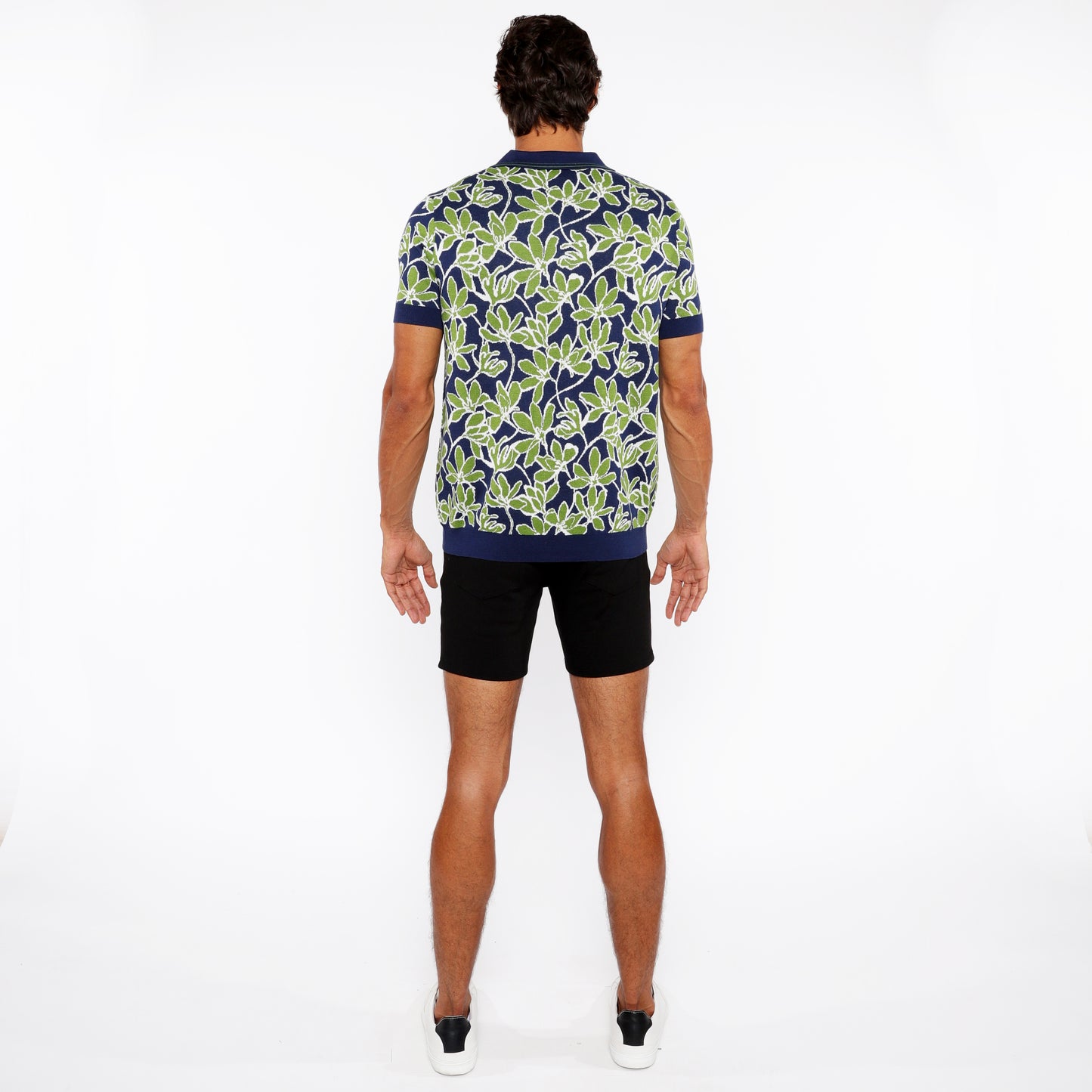 Bud/Navy Floral Jacquard Knit Polo