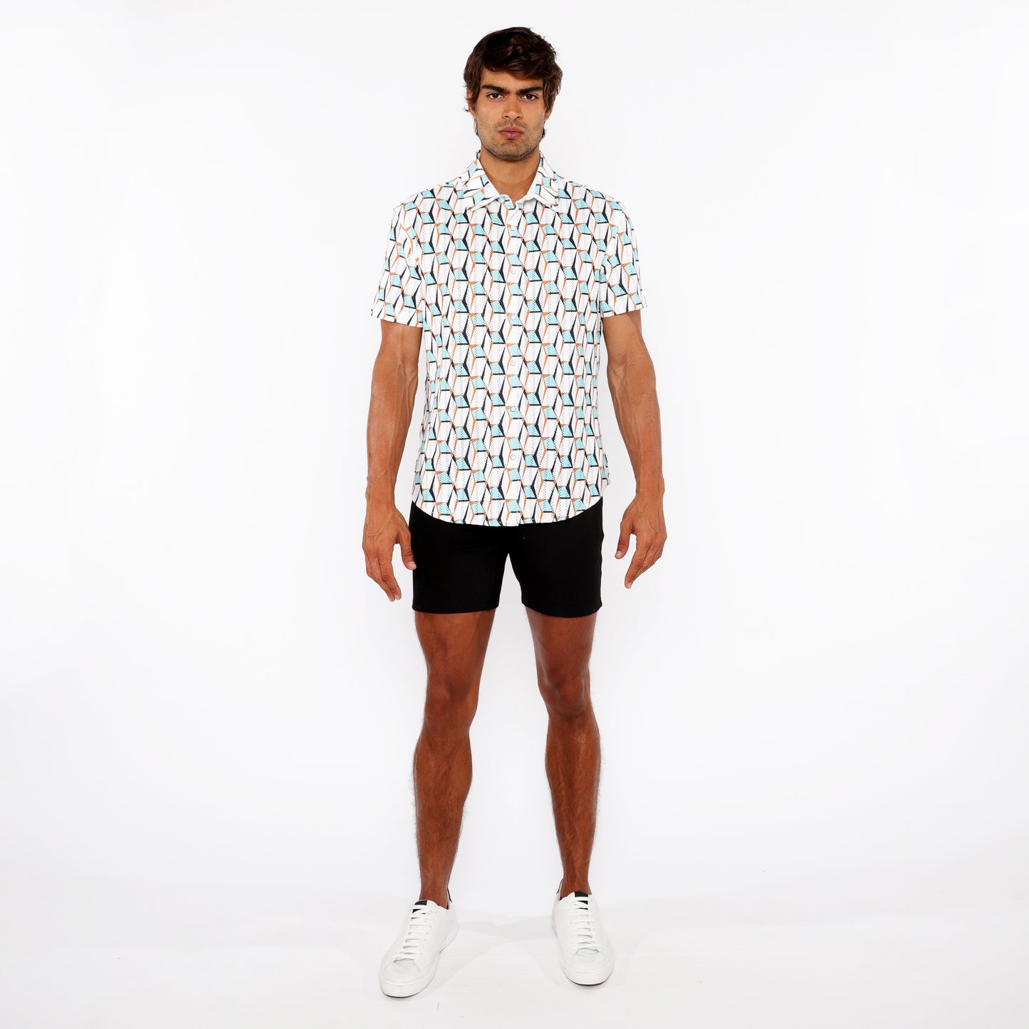 3D Boxes Knit Stretch Shirt