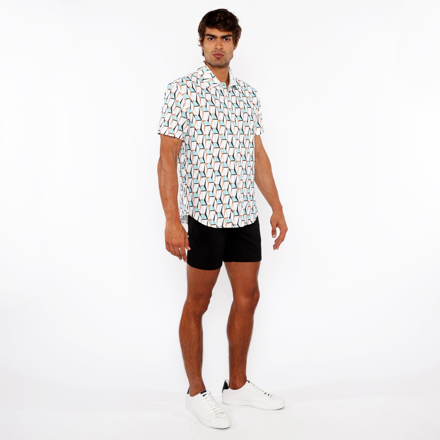 3D Boxes Knit Stretch Shirt
