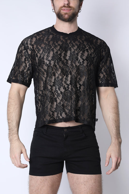 Black Lace Crop Tee