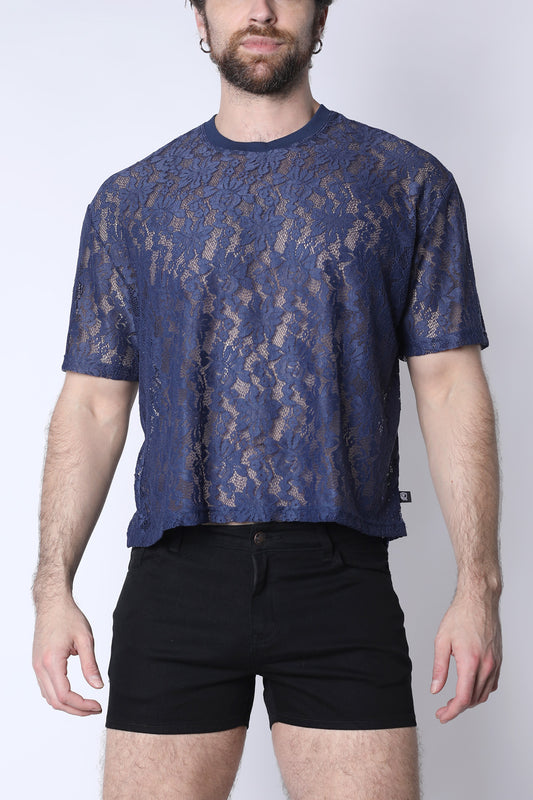 Blue Lace Crop Tee