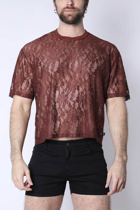 Rust Lace Crop Tee
